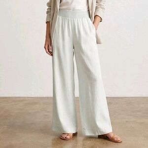 For The Republic Wide Leg Pants XL Blue Lyocell  Shirred Waist Pockets NEW NWT